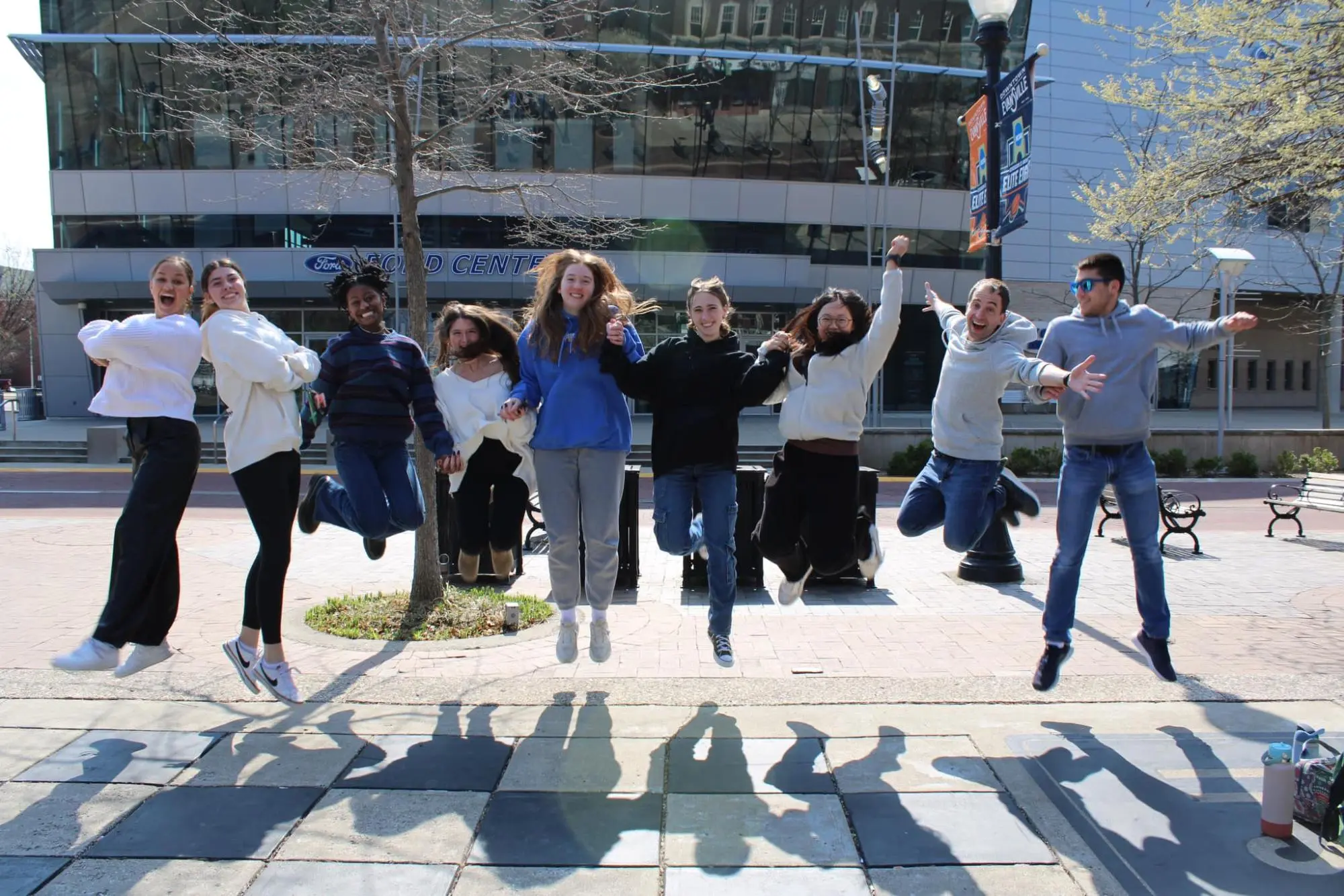 Students jumping